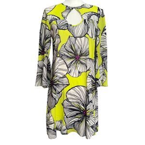 Trina Turk Keyhole Neckline Silk Long Bell Sleeve Shift Dress Women No Tag Green